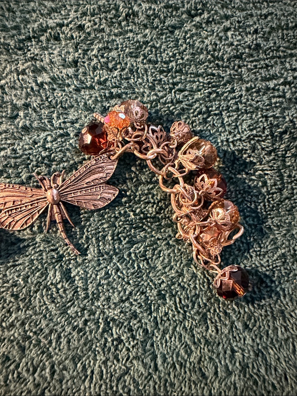 Dragonfly Charm Bracelet with Amber Crystal Beads - Picture 3 of 5